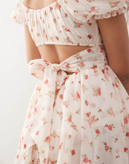 Miss Selfridge chiffon rara mini romper in pink rose print, 3 of 4