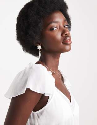 Miss Selfridge Chiffon Ruffle Button Through Top In White