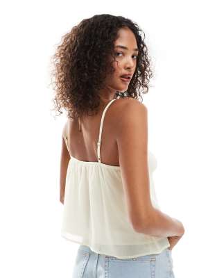 Miss Selfridge Chiffon Ruffle Cami Top In Neutral