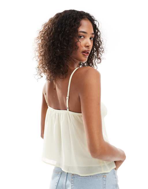 Miss Selfridge chiffon ruffle cami top in buttermilk