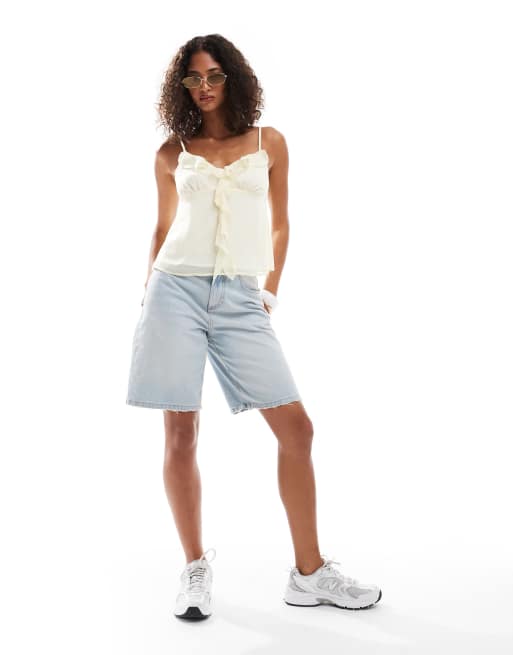 Miss Selfridge chiffon ruffle cami top in buttermilk, 3 of 4