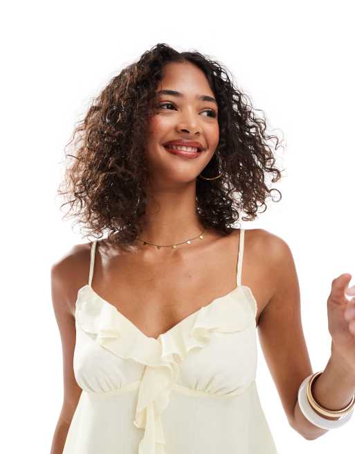 Miss Selfridge chiffon ruffle cami top in buttermilk