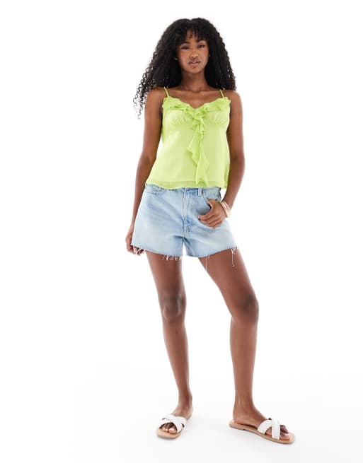 Miss Selfridge chiffon ruffle cami top in lime, 2 of 4
