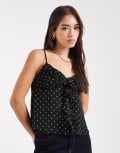 [Miss Selfridge] Miss Selfridge chiffon ruffle cami top in polka dot-Multi M Polka dot