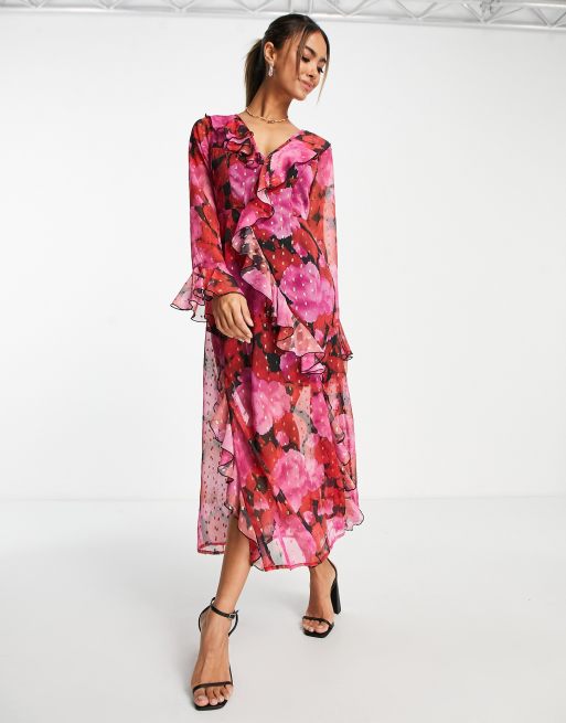 Chiffon Ruffle Detail Maxi Dress