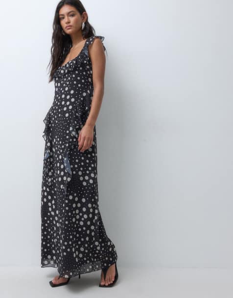 Miss Selfridge chiffon ruffle maxi dress in spot print - view 1