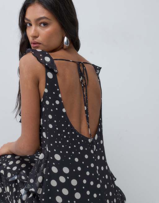 Miss Selfridge chiffon ruffle maxi dress in spot print, 2 of 5