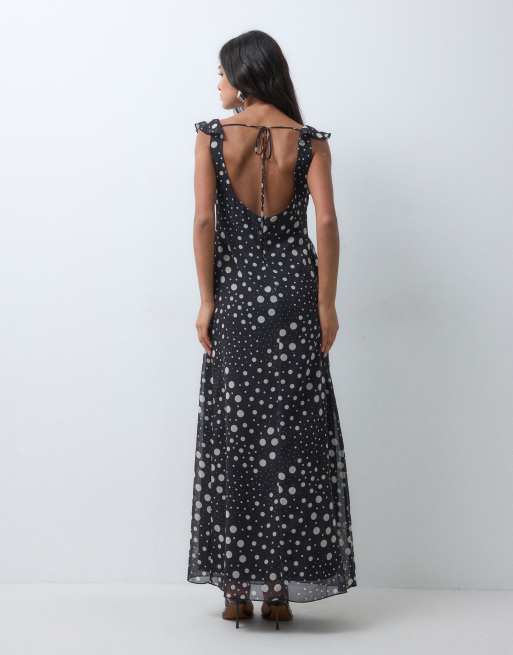Miss Selfridge chiffon ruffle maxi dress in spot print, 4 of 5