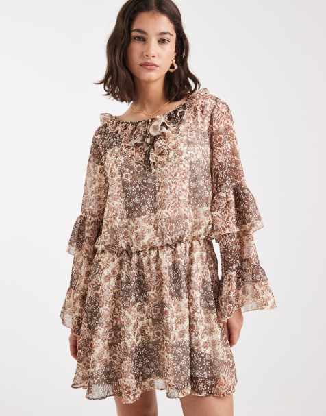 Miss Selfridge chiffon ruffle mini dress in paisley - view 1