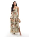 [Miss Selfridge] Miss Selfridge chiffon tiered maxi dress in green floral print 6 Green floral print