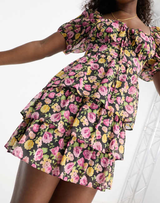 Miss Selfridge chiffon tiered mini dress in floral