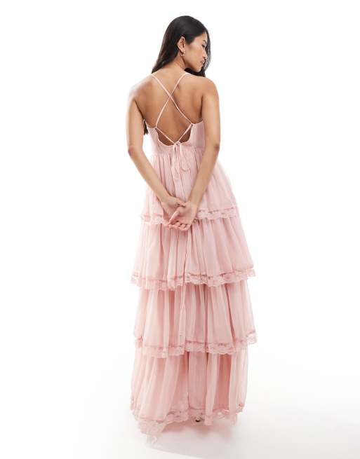 Miss Selfridge chiffon tierred maxi dress in dusky pink