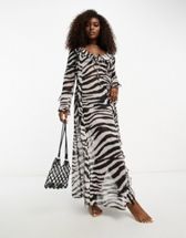 ASOS DESIGN exaggerated sleeve ruffle detail maxi dress in bright