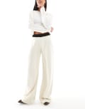 [Miss Selfridge] Miss Selfridge chocolate contrast waistband wide leg knitted pants-White L CREAM