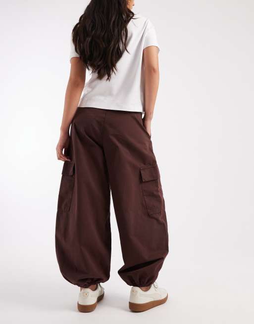 Miss Selfridge – Chokladbrun, baggy cargobyxor med ballongben, 3 av 5