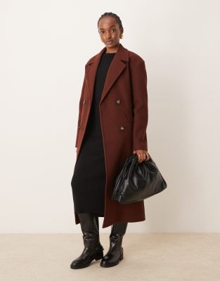 Miss Selfridge – Chokladbrun finkappa med omlottdesign och skärp - view 1
