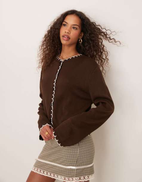Miss Selfridge – Chokladbrun kofta med langettstygn - view 1
