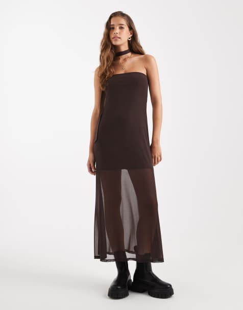 Miss Selfridge – Chokladbrun maxiklänning med scarf - view 1