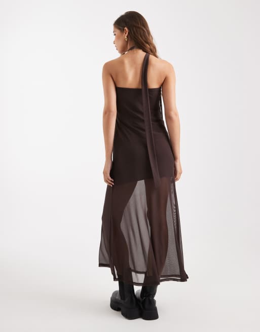 Miss Selfridge – Chokladbrun maxiklänning med scarf, 3 av 4