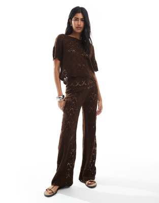 Miss Selfridge – Chokladbruna, virkade strandbyxor med raka ben, del av set - view 1