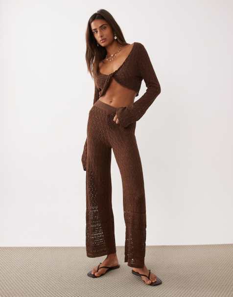 Miss Selfridge – Chokladbrunt, virkat set med snurrad knutdetalj - view 1