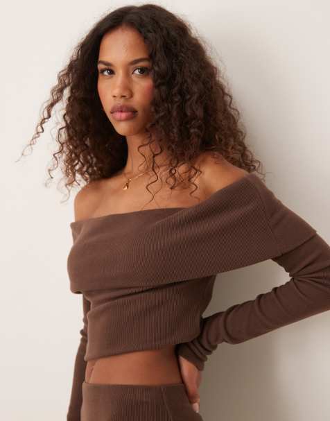 Miss Selfridge - Chokoladebrun bardottop - view 1