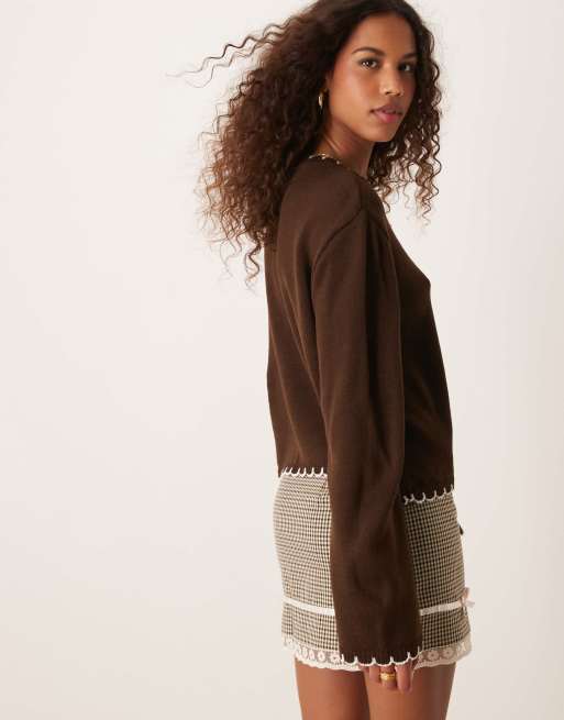 Miss Selfridge - Chokoladebrun cardigan med tæppesyninger, 4 af 4