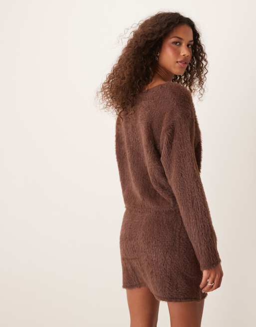 Miss Selfridge - Chokoladebrun cardigan med V-hals og knapper - Del af sæt, 3 af 4
