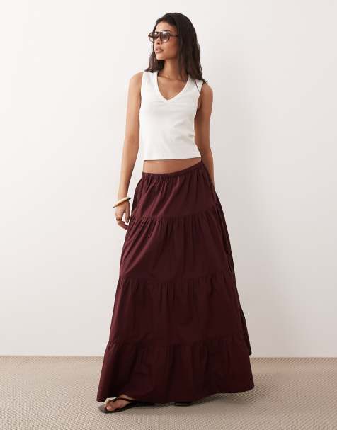 Miss Selfridge - Chokoladebrun lagdelt maxinederdel i poplin - view 1