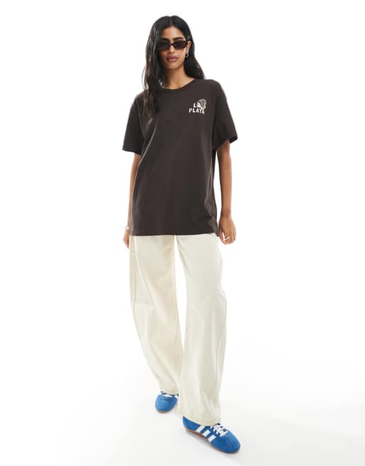 Miss Selfridge - Chokoladebrun oversized T-shirt med grafisk skalprint, 4 af 4