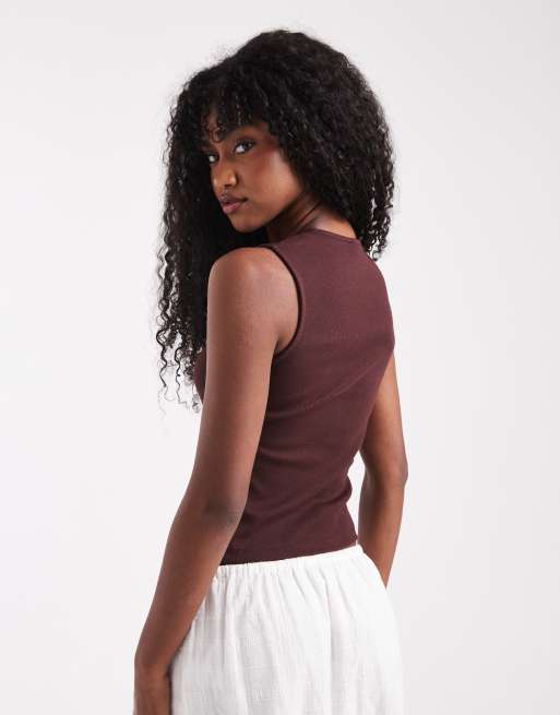 Miss Selfridge - Chokoladebrun ribstrikket overdel med gennemgående knapper, 3 af 4