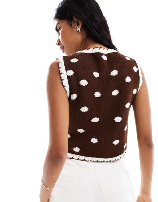 Miss Selfridge - Chokoladebrun tanktop med gennemgående polkaprikker, 4 af 4