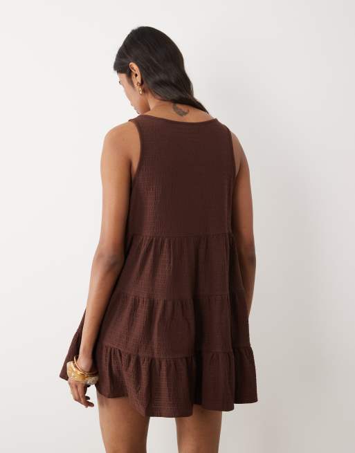 Miss Selfridge - Chokoladebrunt lagdelt playsuit i jersey, 3 af 4