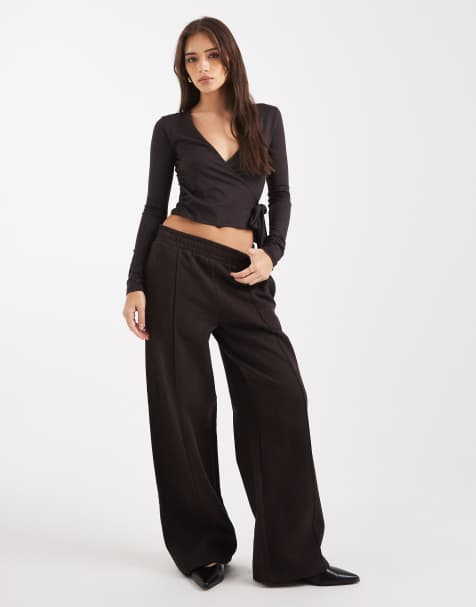 Miss Selfridge - Chokoladefarvede joggingbukser med vide ben - view 1