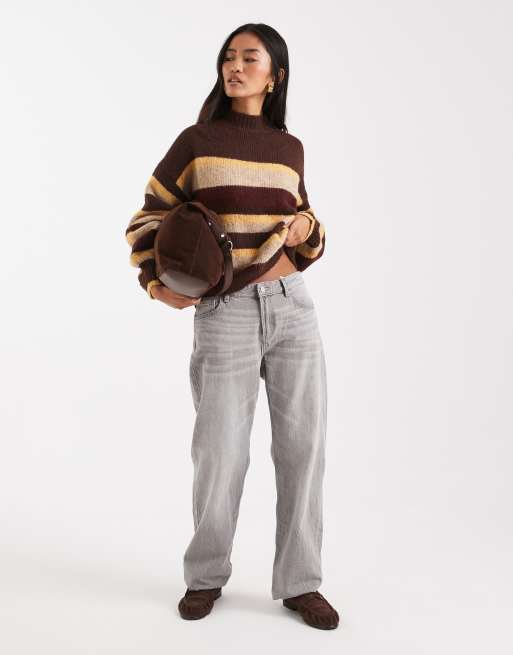 Miss Selfridge - Chokoladefarvet, stribet og vamset trøje, 3 af 4