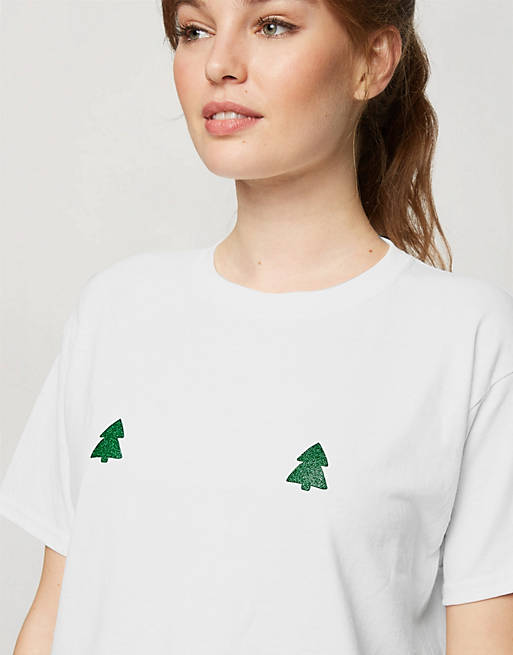 Miss Selfridge christmas tree graphic t-shirt in white