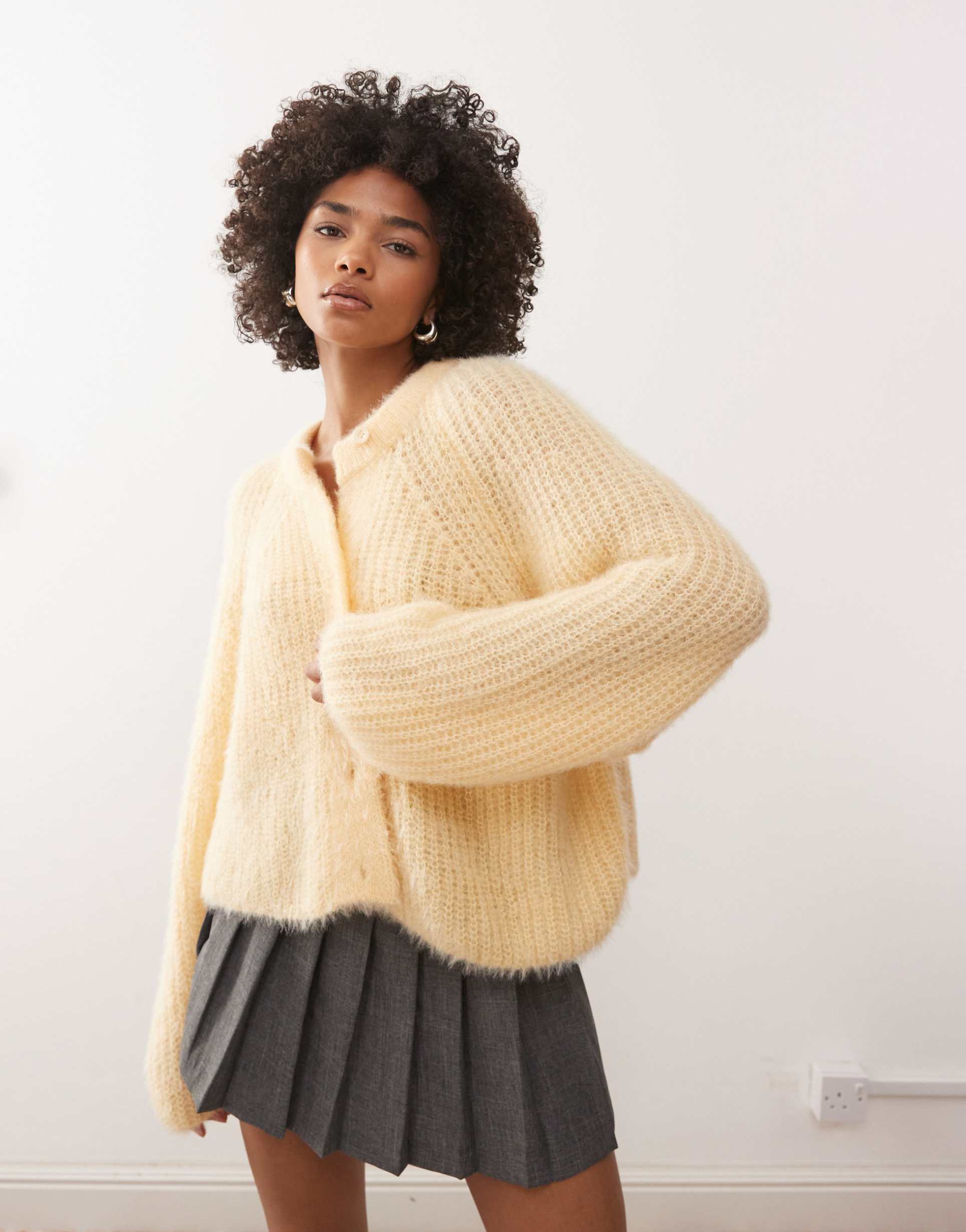 miss selfridge chunky cardigan in yellow
