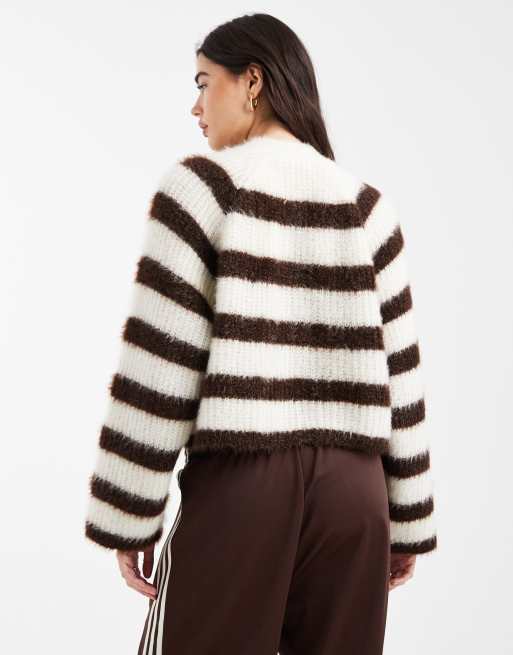Miss Selfridge chunky fluffy knit cardigan in stripe, 4 of 4