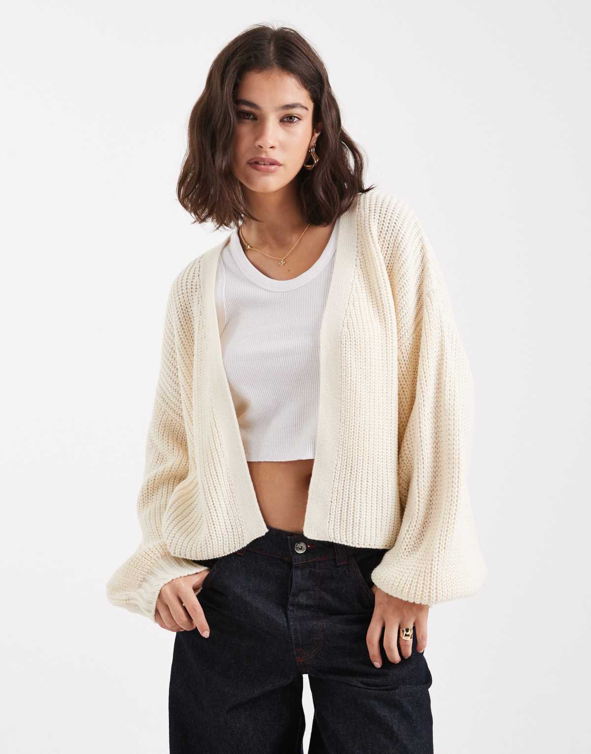 Miss Selfridge chunky knit open cardigan in buttermilk