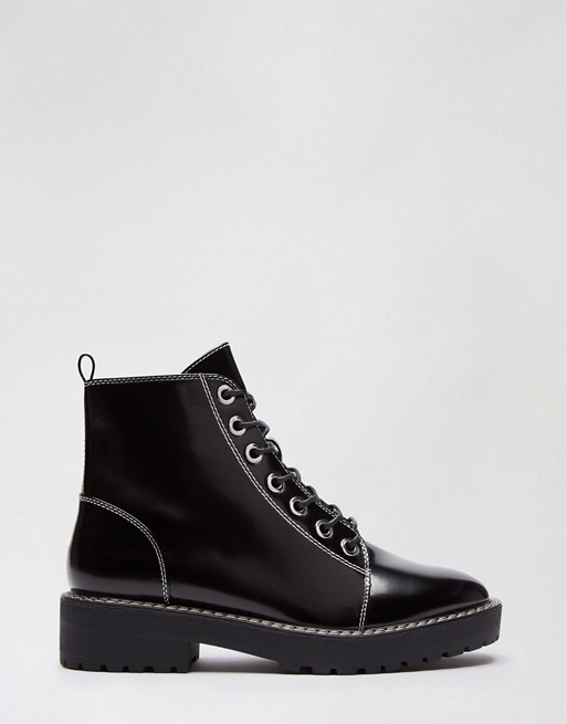 Miss Selfridge chunky lace up boots in black