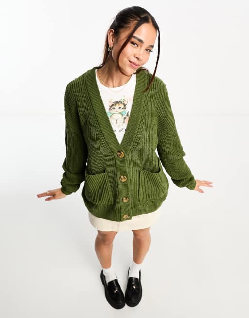 Olive green chunky cardigan sale