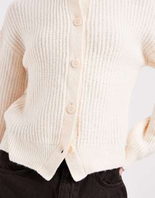 Miss Selfridge Chunky Rib Knit Crew Neck Cardigan In White