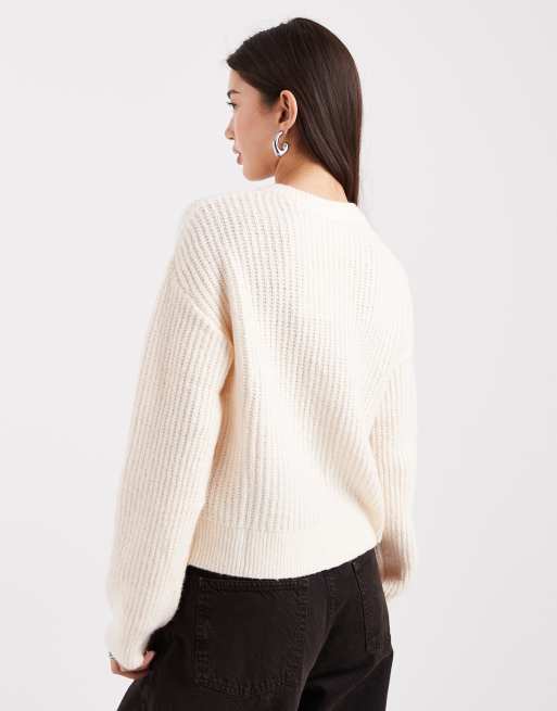 Miss Selfridge chunky rib knit crew neck cardigan in cream, 4 of 4