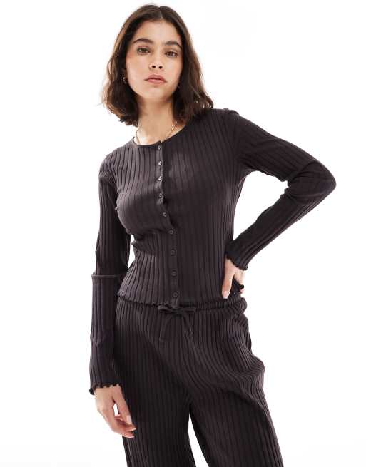 Miss Selfridge chunky ribbed cardigan in chocolate