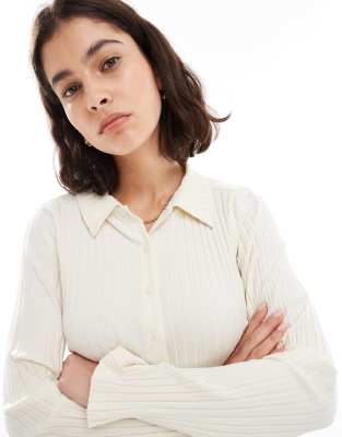 Miss Selfridge Chunky Ribbed Collar Detail Shirt In White