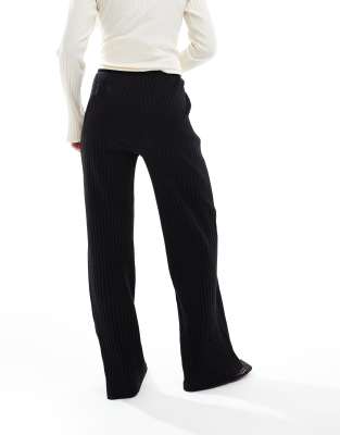 Miss Selfridge Chunky Ribbed Wide Leg Pants In Black