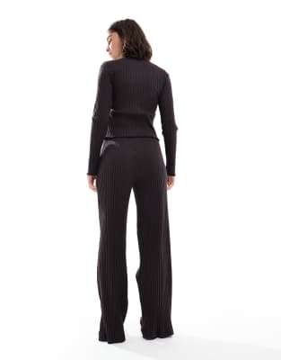 Miss Selfridge Chunky Ribbed Wide Leg Pants In Black