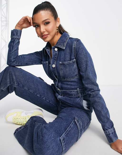 Miss Selfridge – Ciemnoniebieski jeansowy kombinezon z kieszeniami, 4 z 4