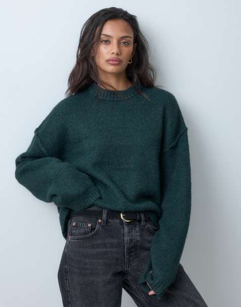 Miss Selfridge – Ciemnozielony sweter z dekoltem pod szyję - view 1
