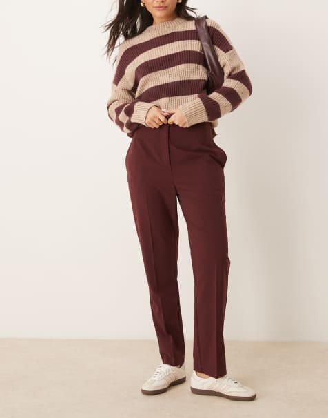Miss Selfridge - Cigarette-broek met hoge taille in bordeauxrood - view 1